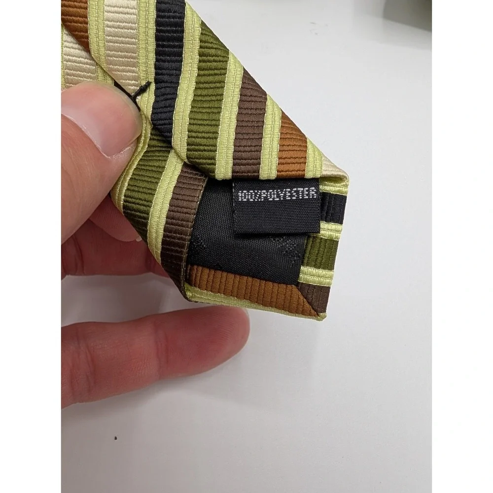 Vintage Bergamo New York Green Brown Diagonal Repp Jacquard Stripe Necktie 58